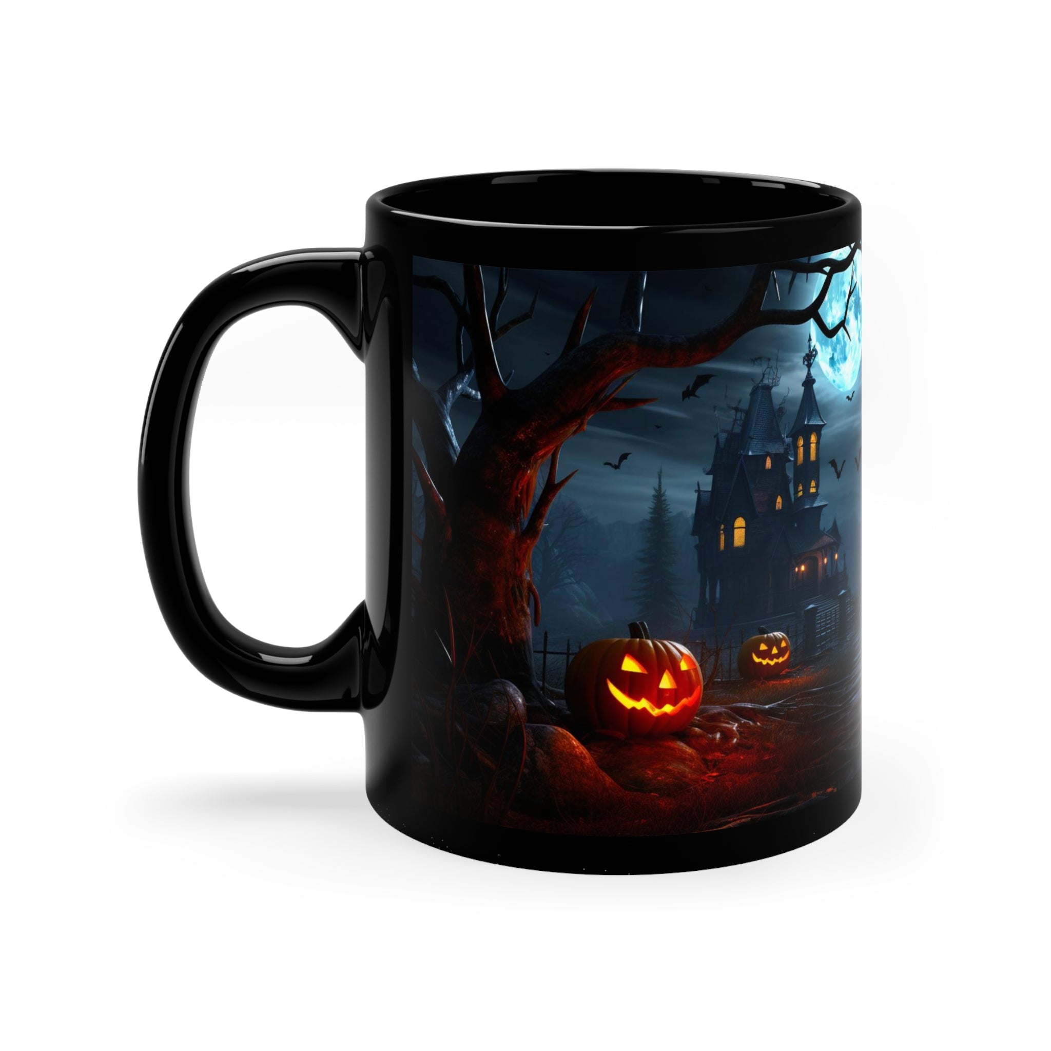 Halloween haunted house full moon coffee mug