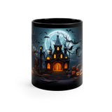 Halloween haunted house and jack-o-lanterns