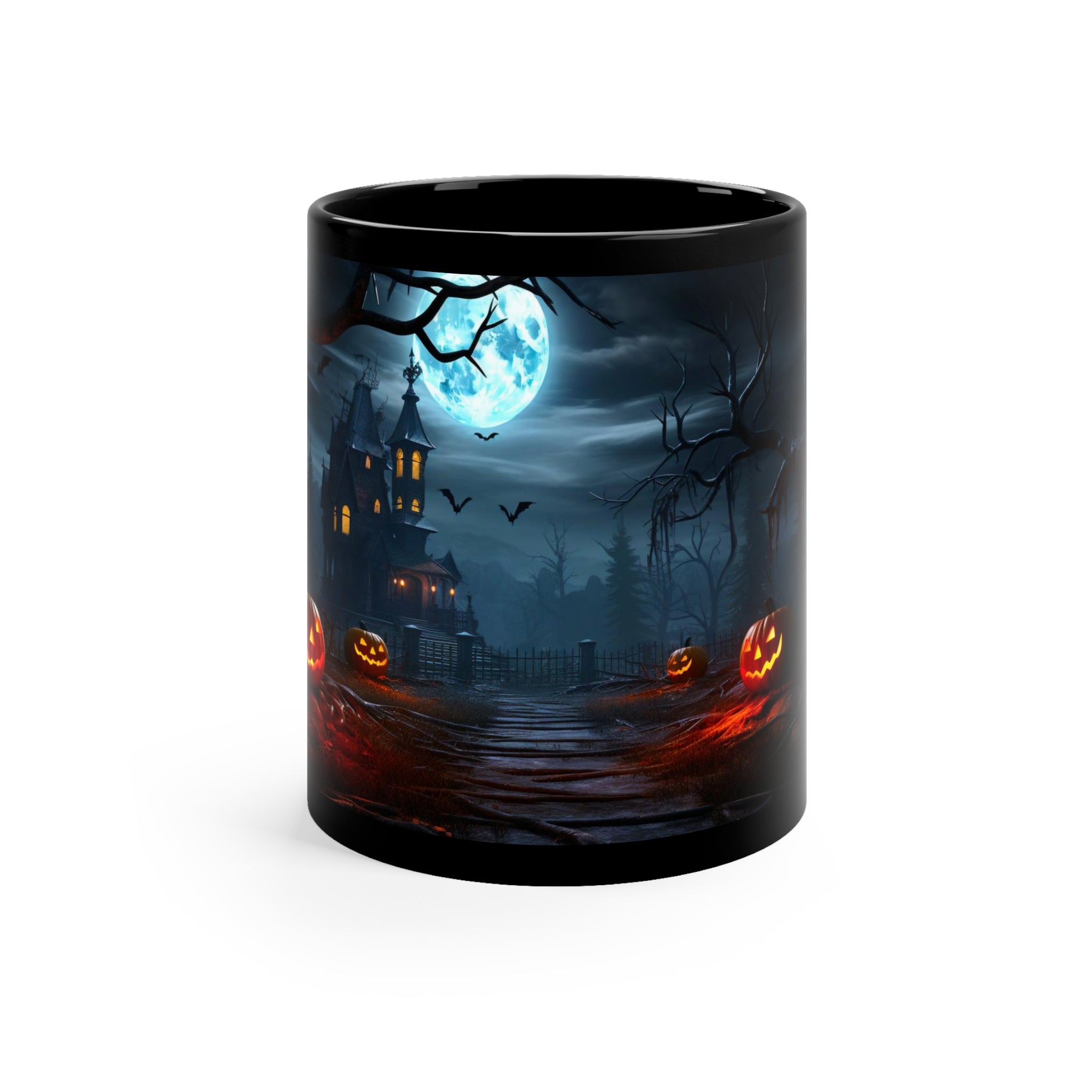 Halloween haunted house full moon coffee mug