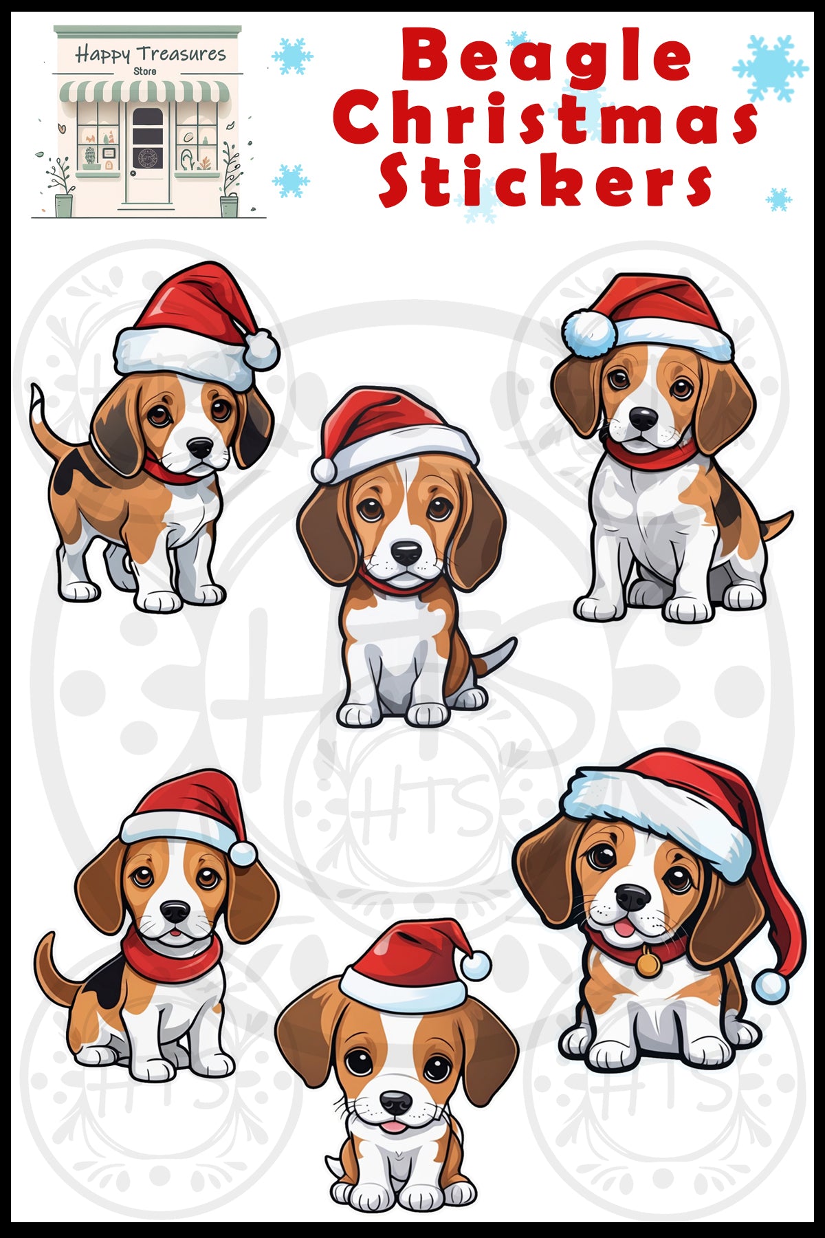 Cute Beagle Christmas Stickers Set of 6