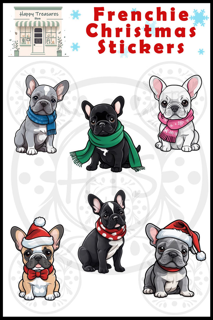 Cute Frenchie Christmas Stickers Set of 12