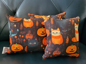 Happy Treasures Store Fall Throw Pillows Cats and Pumpkins