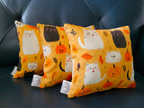 Happy Treasures Store Fall Throw Pillows Cat Leaves and Pumpkin Print