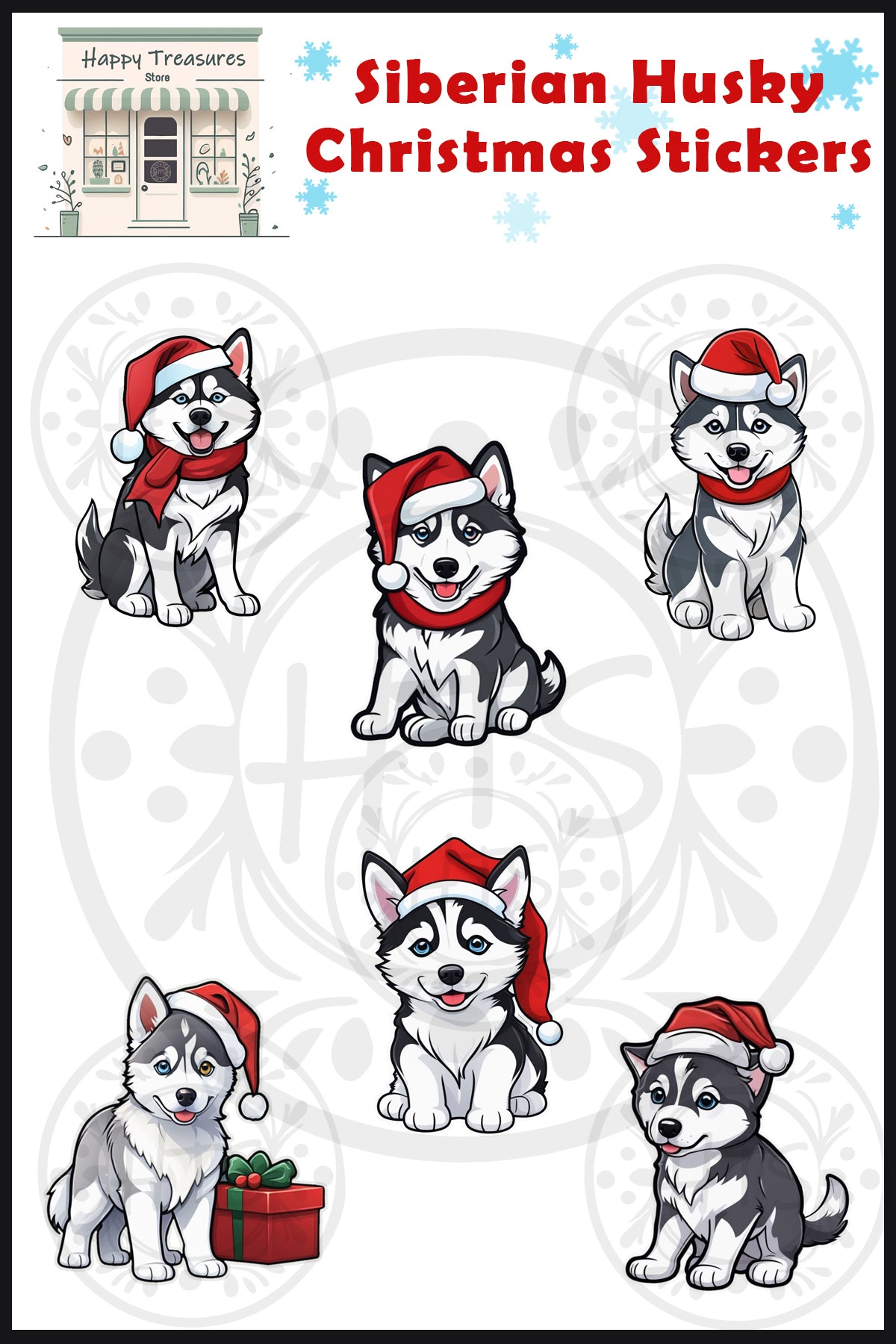 Siberian Husky Christmas Stickers Set of 6