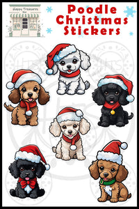 Sweet Poodle Christmas Stickers Set of 6
