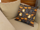 Whimsy Brown Cats Pumpkins and Leaves Digital Download Seamless Pattern