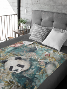 throw blanket, Panda, Panda bear, Panda bear art, home decor, gift ideas, whimsical gifts, nature-inspired, watercolor, comfortable, durable, polyester, lightweight, versatile, gifts for all occasions