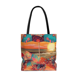 Sunset Escape Vibrant Beach Umbrella Tote Bag