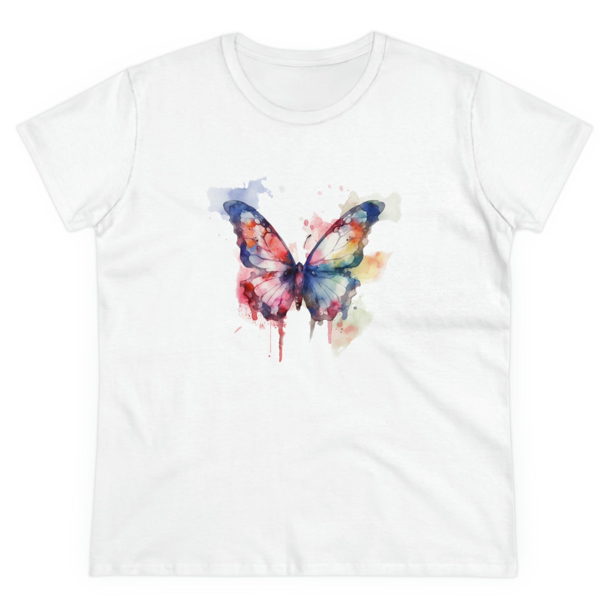 Whimsical Butterfly Watercolor Cotton Tee for Women