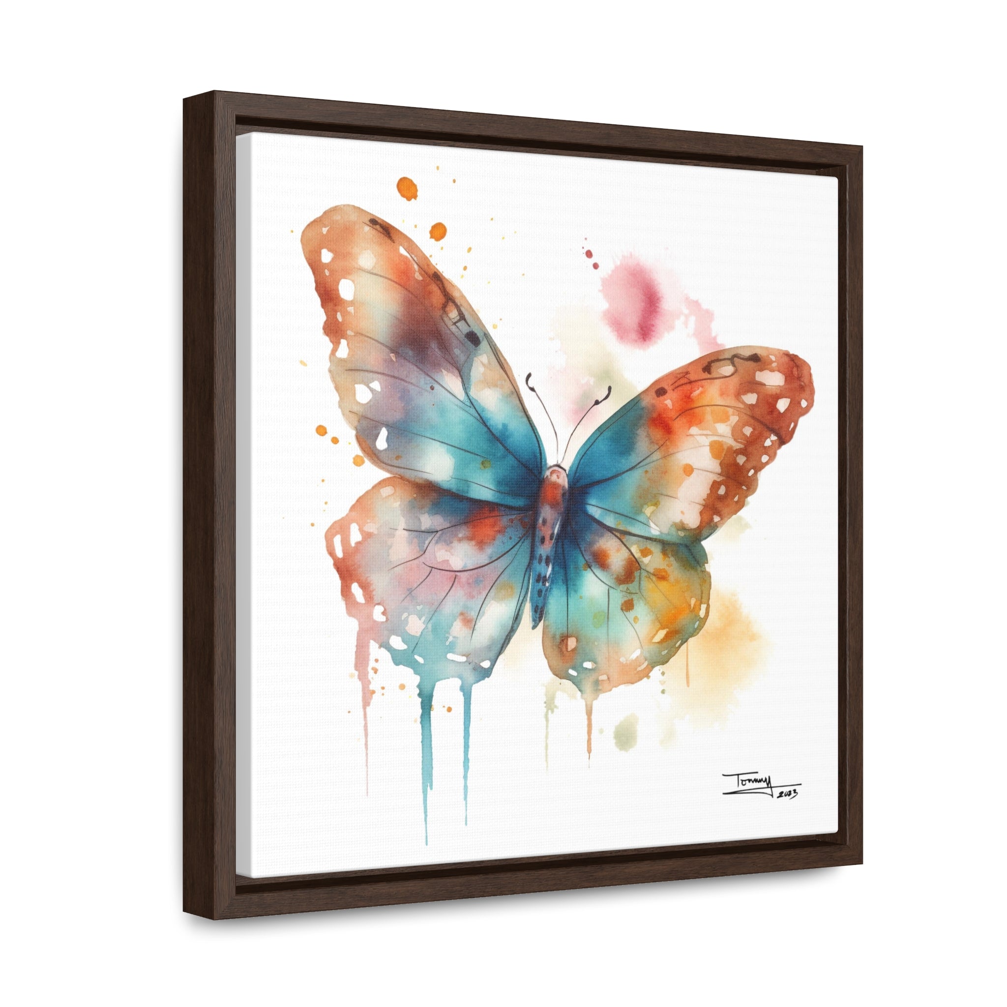 Nature's Elegance Whimsical Butterfly Watercolor Print on Framed Canvas