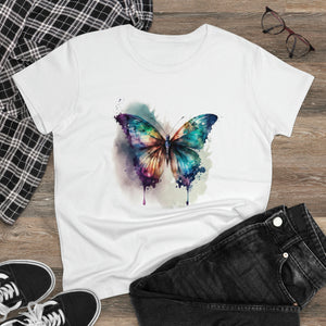 Beautiful Whimsical Butterfly Watercolor Cotton Tee for Women