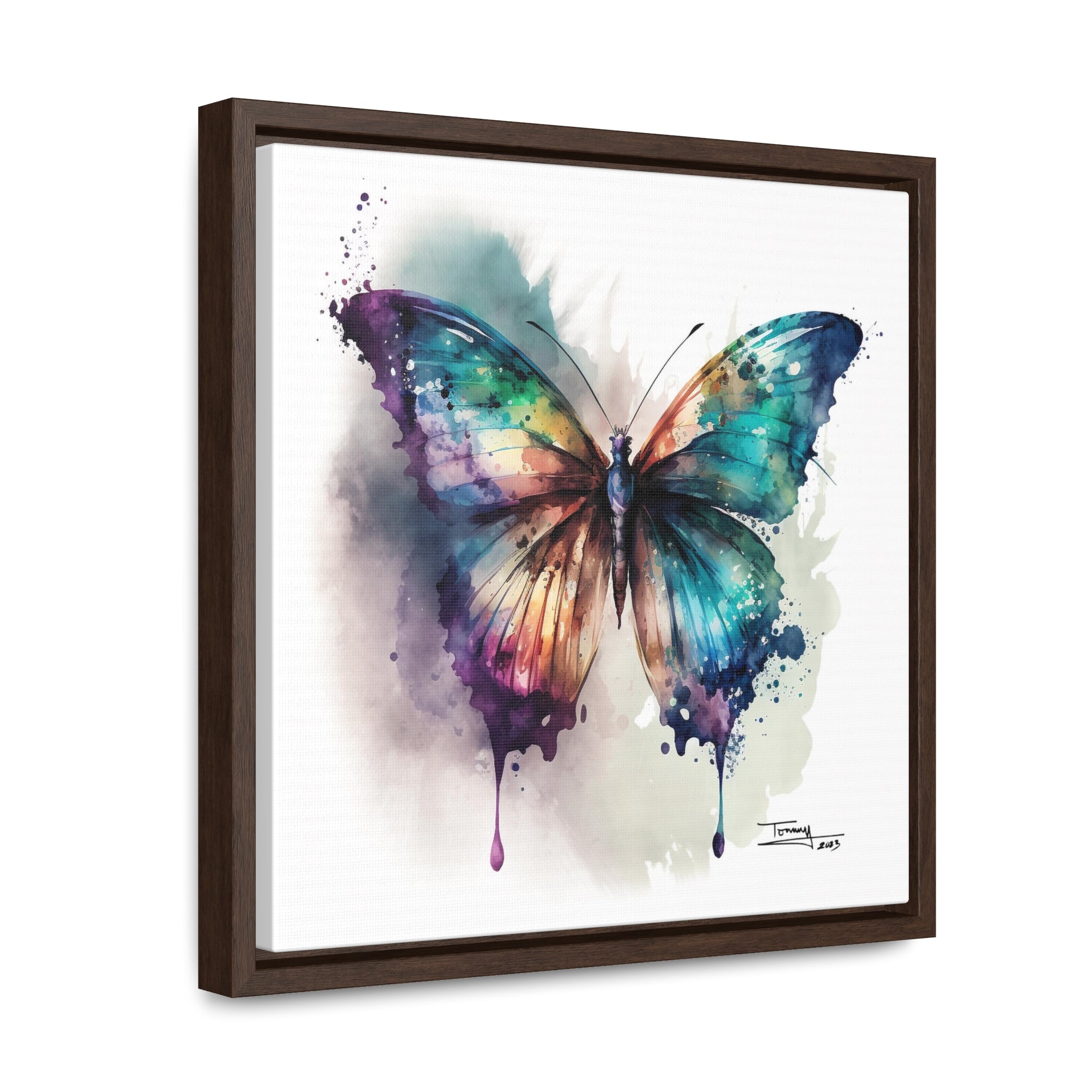 Splashes of Whimsy Vibrant Butterfly Watercolor Print in Framed Gallery Canvas