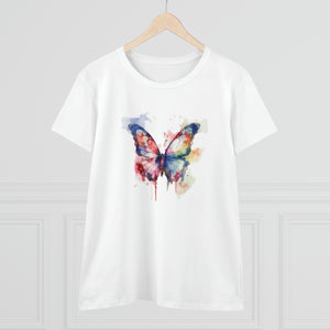 Whimsical Butterfly Watercolor Cotton Tee for Women