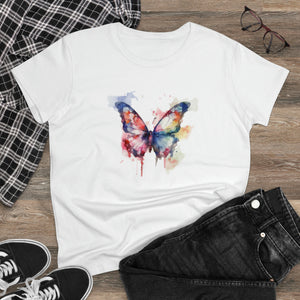 Whimsical Butterfly Watercolor Cotton Tee for Women