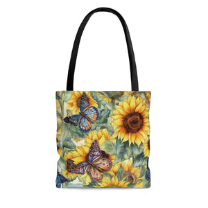 Whimsical Sunflowers and Butterflies Tote Bag - Front ViewWhimsical Sunflowers and Butterflies Tote Bag - Front View