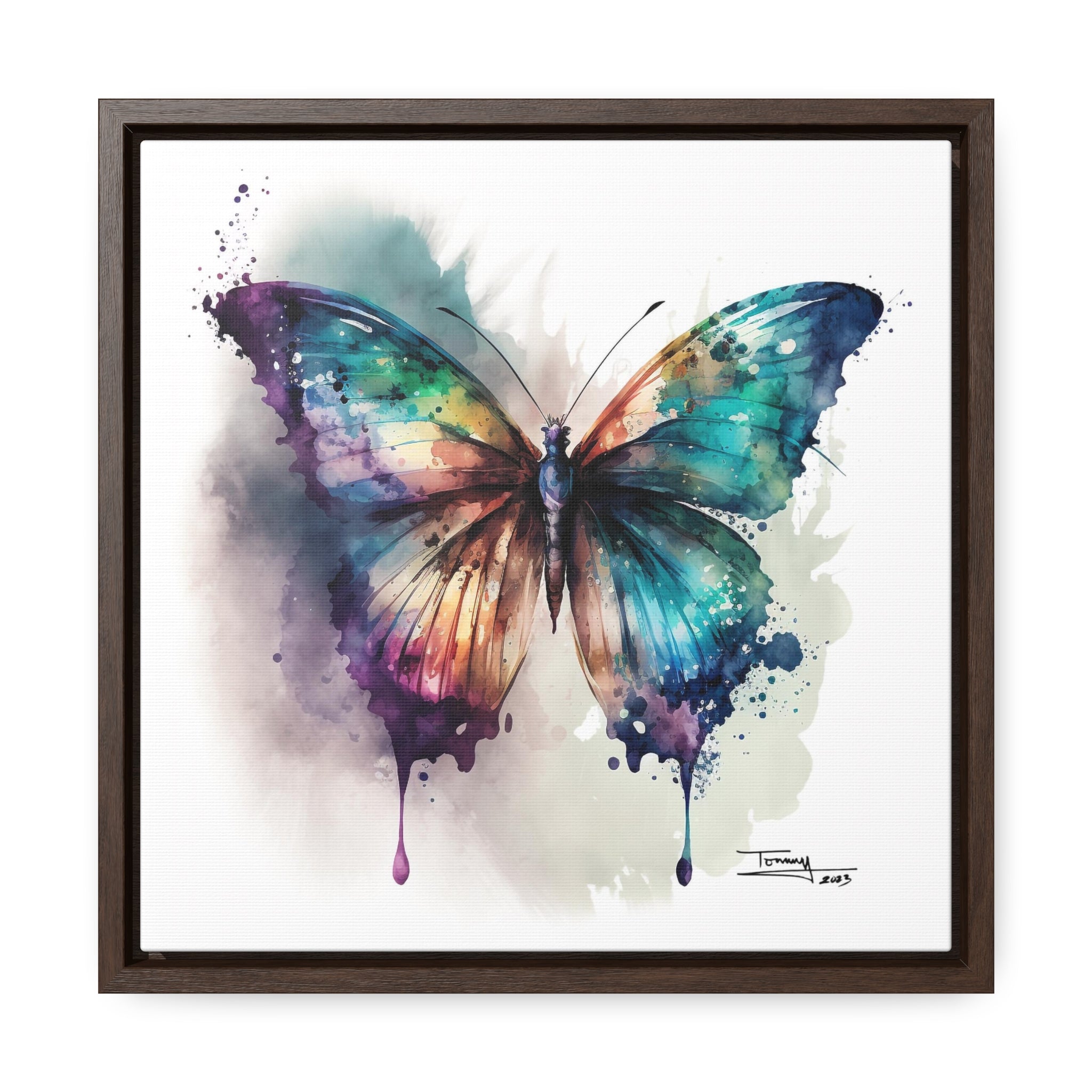 Splashes of Whimsy Vibrant Butterfly Watercolor Print in Framed Gallery Canvas